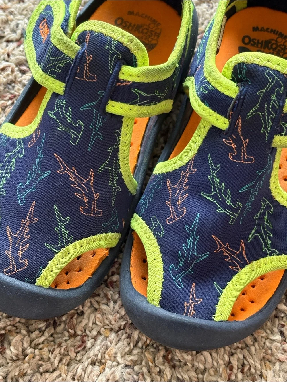 OshKosh B'gosh Navy Water Shoes with Lime & Orange Accents
